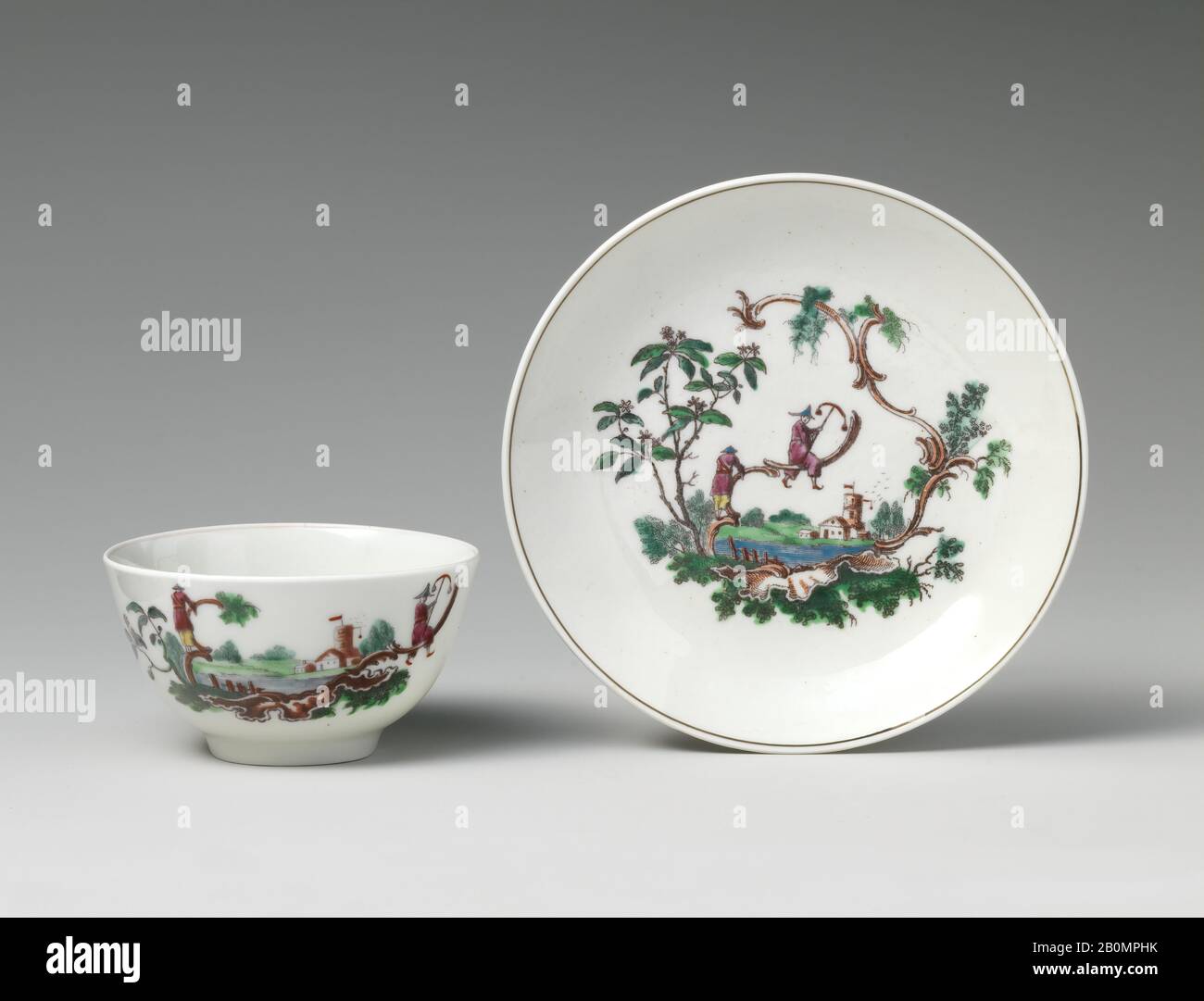 Worcester factory, Cup and saucer, British, Worcester, Worcester factory (British, 1751–2008), 18th century, British, Worcester, Soft-paste porcelain, Ceramics-Porcelain Stock Photo