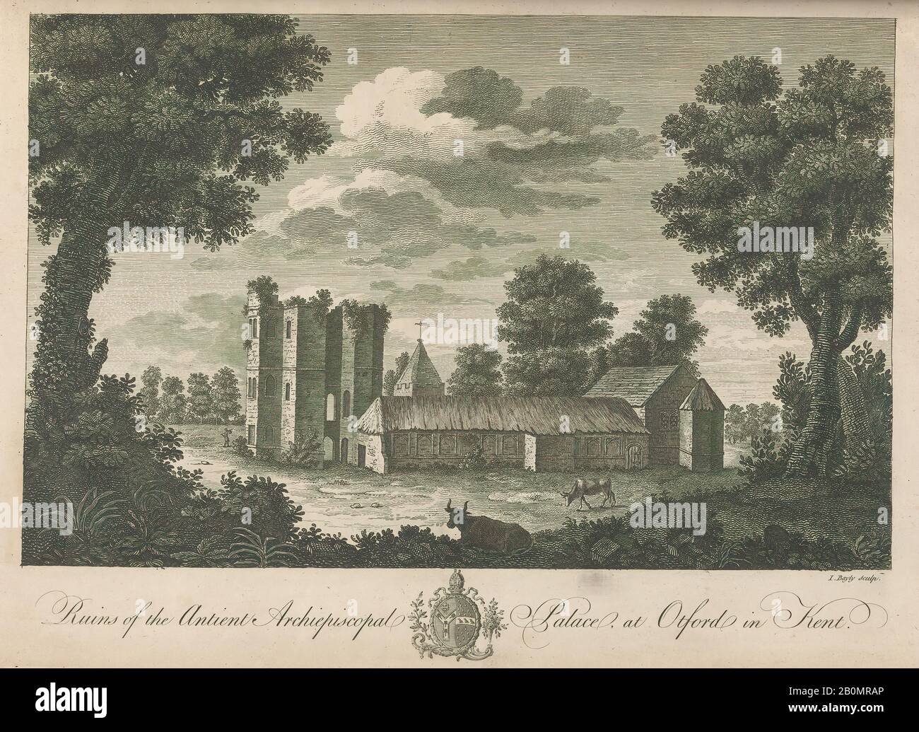 Etched by John Bayly, Ruins of the Ancient Archiepiscopal Palace at Otford in Kent, from Edward Hasted's, The History and Topographical Survey of the County of Kent, vols. 1-3, Etched by John Bayly (British, active 1755–1782), 1777–90, Etching and engraving, Book: 17 5/16 × 11 × 13/16 in. (44 × 28 × 2 cm), Sheet: 16 15/16 × 10 5/8 in. (43 × 27 cm), Plate: 10 1/16 × 14 in. (25.5 × 35.5 cm), Books Stock Photo