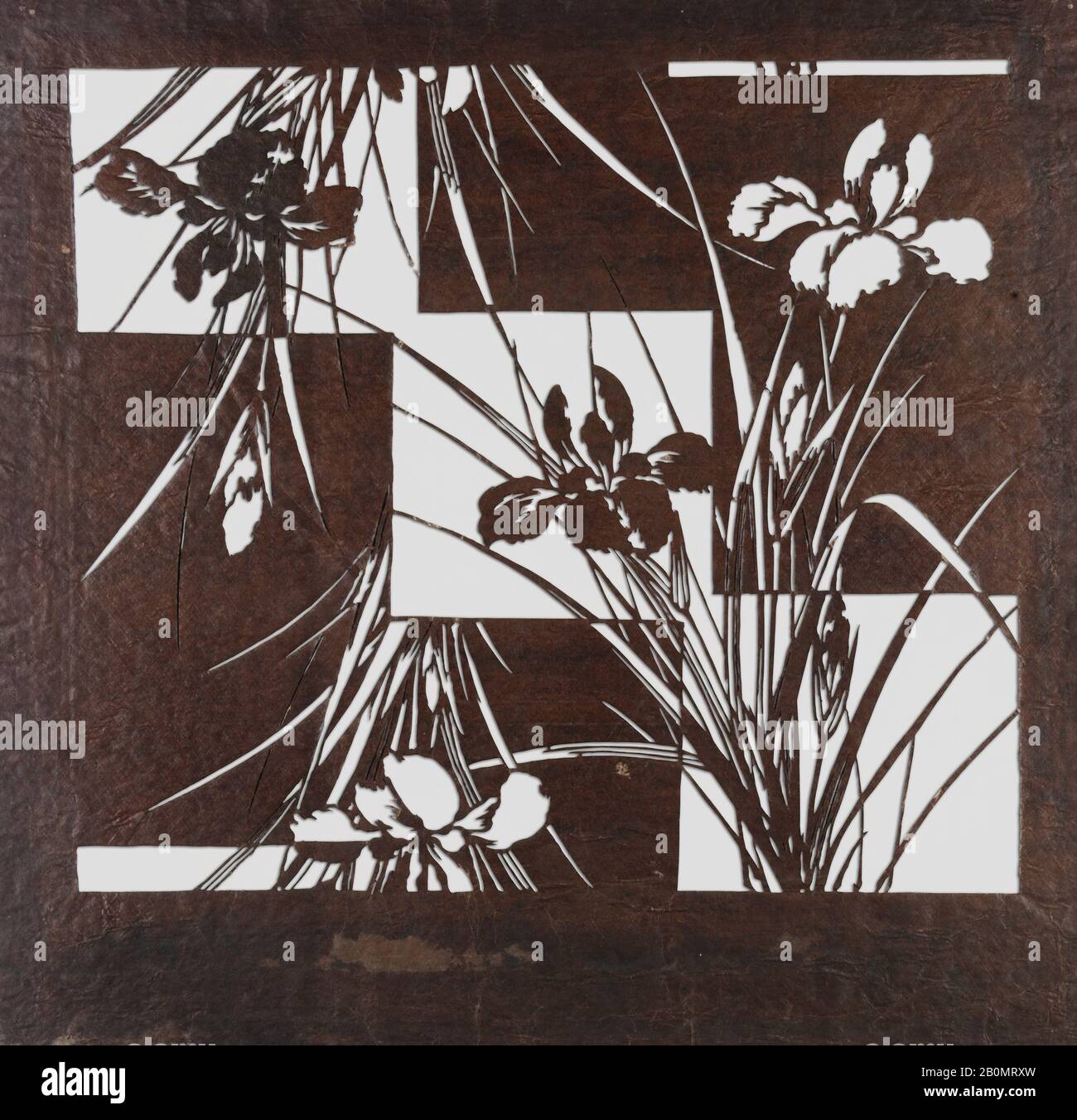 stencil with pattern of irises on a geometric background japan 19th century japan paper reinforced with silk 15 7 8 x 16 1 8 in 40 3 x 41 0 cm stencils stock photo alamy