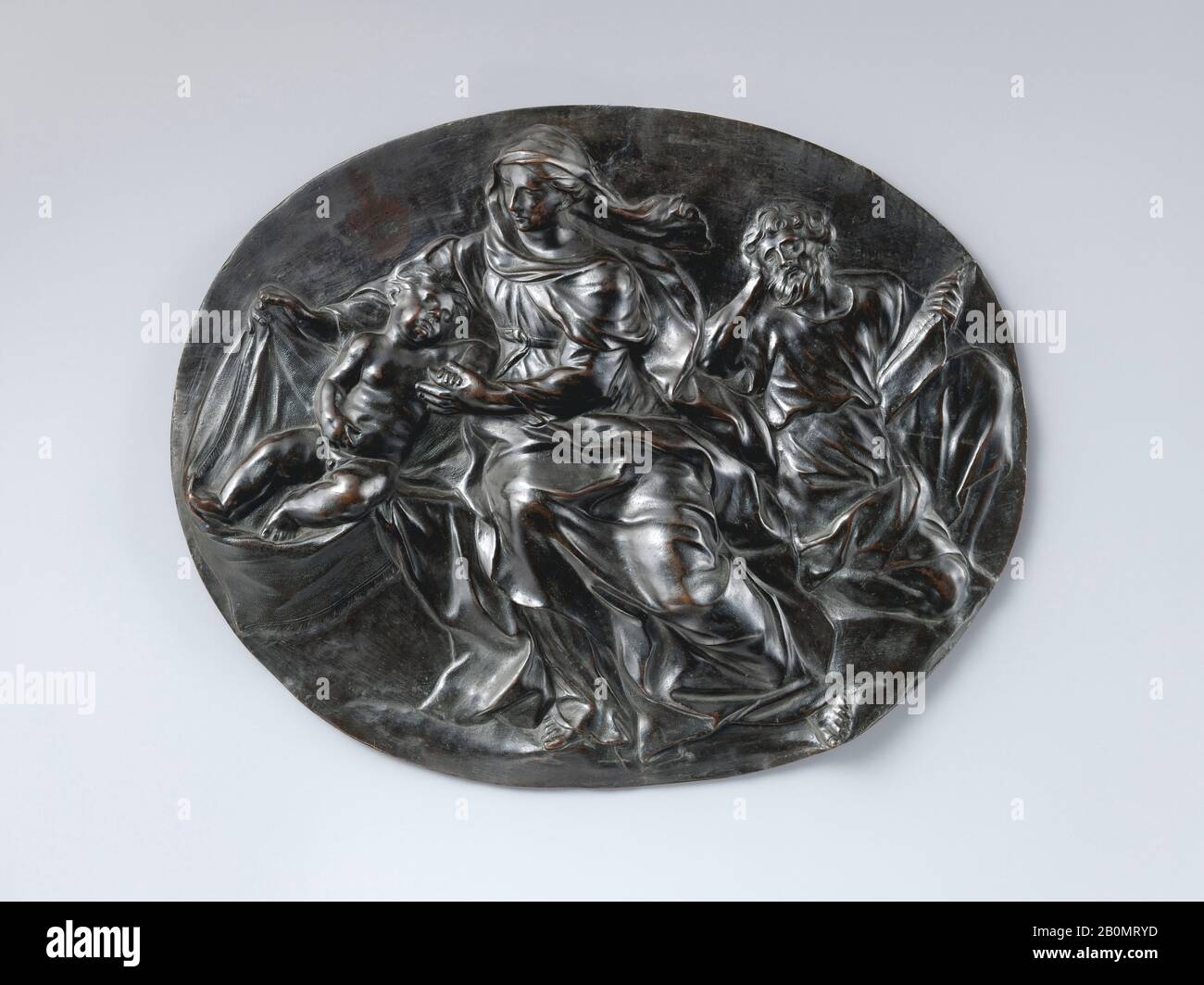 Alessandro Algardi, The Rest on the Flight into Egypt, Italian, Rome, Alessandro Algardi (Italian, Bologna 1598–1654 Rome), 17th century, Italian, Rome, Bronze, 10 1/2 x 13 in. (26.7 x 33 cm), Sculpture-Bronze Stock Photo