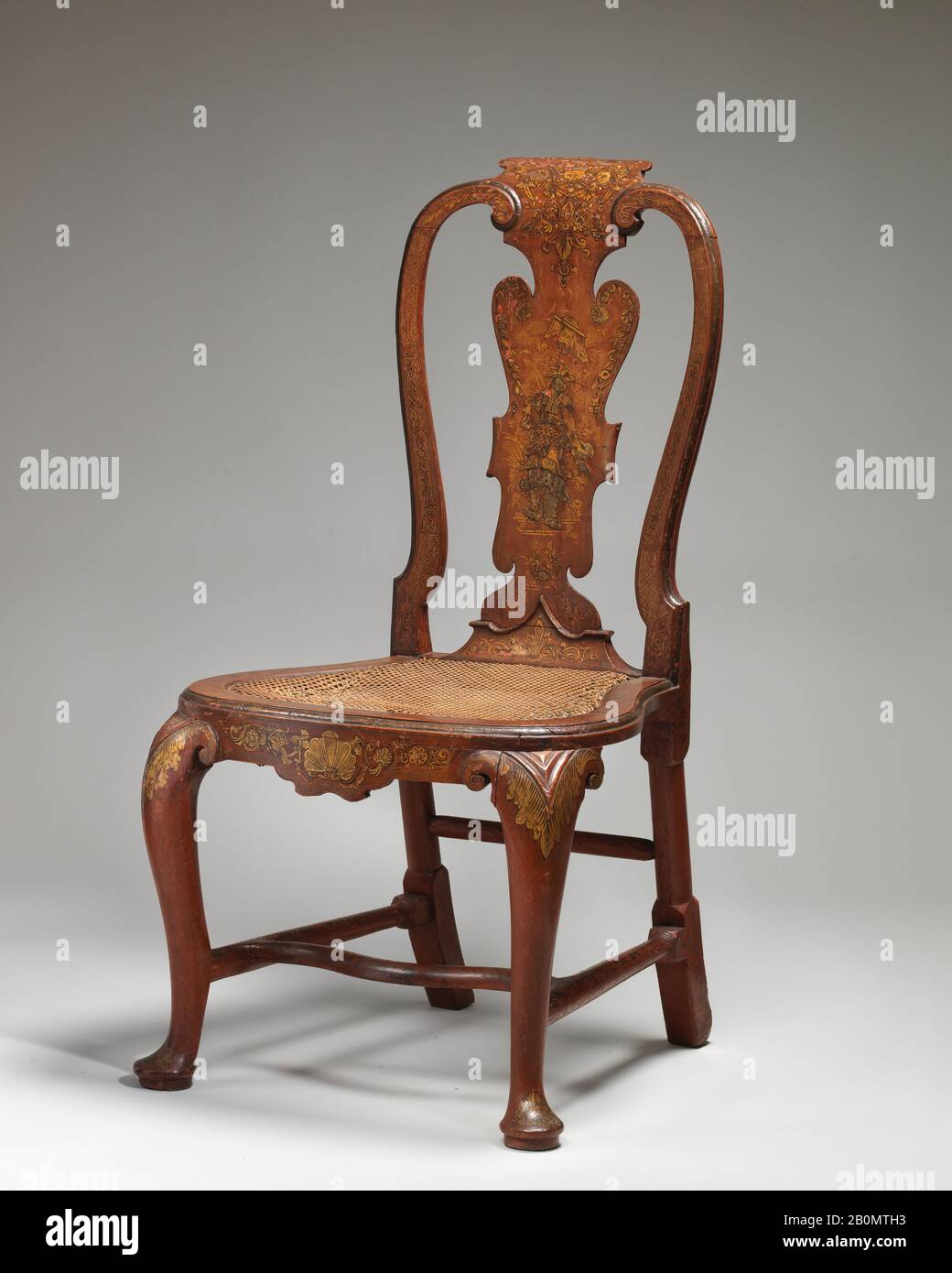 Giles Grendey, Side chair, British, Clerkenwell, London, Giles Grendey (1693–1780), ca. 1735–40, British, Clerkenwell, London, Lacquered and gilded beech; caning, Overall: 41 1/2 × 21 1/2 × 19 3/4 in. (105.4 × 54.6 × 50.2 cm), Woodwork-Furniture Stock Photo