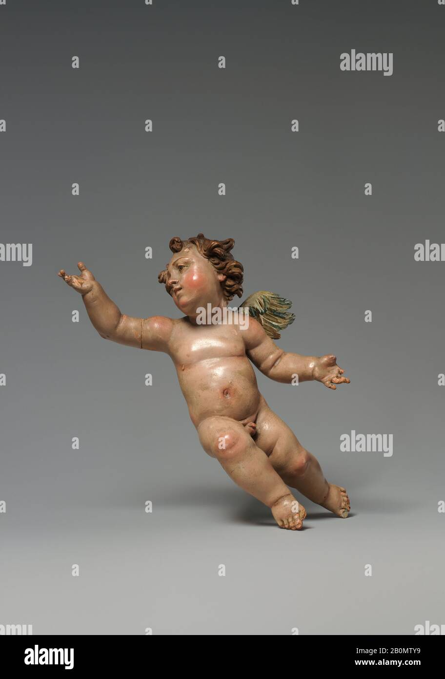 Cherub with outstretched arms, Italian, second half 18th–mid-19th century, Italian, Mixed media, Overall: 7 × 4 3/4 × 2 1/2 in. (17.8 × 12.1 × 6.4 cm), Crèche Stock Photo