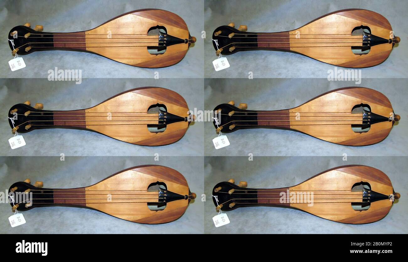 T. Maurouoff, Rebec, Greek, T. Maurouoff (Greek, active Athens late nineteenth century), late 19th century, Athens, Greece, Greek, Wood, gut strings, L. 1 ft. 6 in., W. 5-1/2 in., Chordophone-Lute-bowed-unfretted Stock Photo