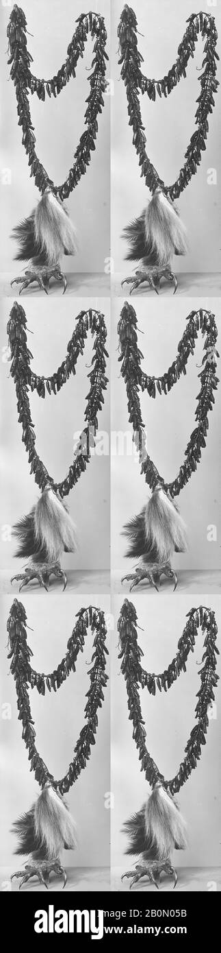 Dew Claw Rattle, Native American (Osage), 19th century, Oklahoma?, United States, Native American (Osage), Dewclaws, leather, rawhide, brass, eagle's claw and feathers, deer's tail, L. (ends tied together) ± 73.7cm (29in.); L (outstretched) 147.3 cm (58 in.), Idiophone-Shaken-rattle Stock Photo