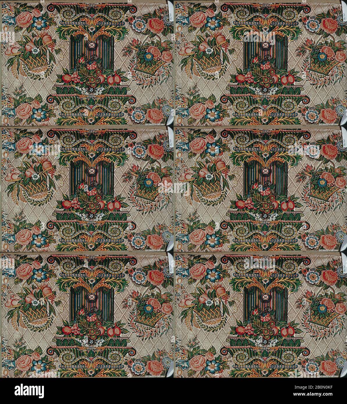 Pillar print textile, British, ca. 1830, British, Cotton, L. 33 1/4 x W. 25 1/4 inches, 84.5 x 64.1 cm, Textiles-Printed Stock Photo