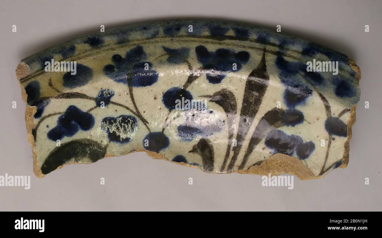 Fragment, 14th–15th century, Attributed to Syria, Stonepaste; polychrome painted under transparent glaze, Ceramics Stock Photo
