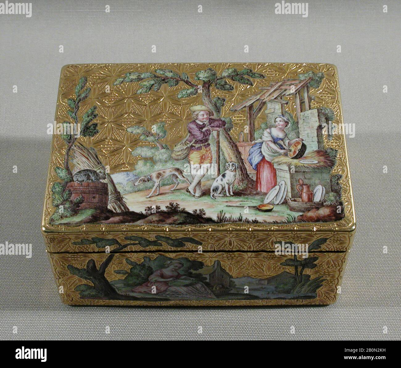 Guillaume Loir, Snuffbox, French, Paris, Guillaume Loir (master 1716, retired 1767), 1753–54, French, Paris, Gold, enamel, 1 1/2 x 2 3/4 in. (3.8 x 7cm), Metalwork-Gold and Platinum Stock Photo
