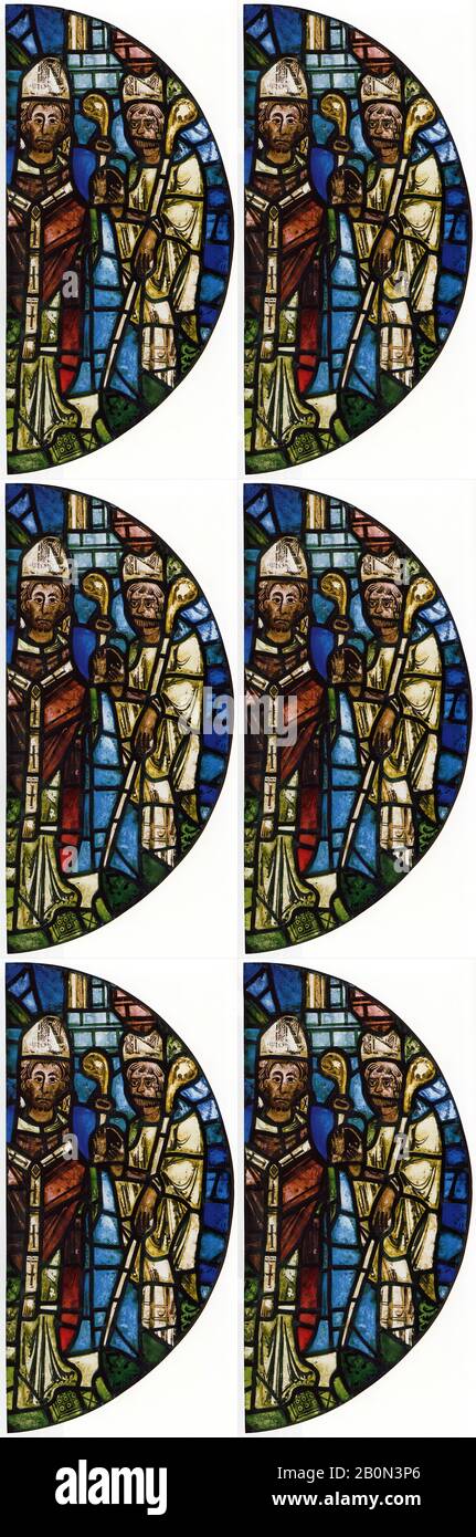 Saint Martial Founding the Cathedral of Saint-Pierre, French, ca. 1190, Made in Poitiers, France, French, Pot-metal glass, vitreous paint, and lead, Overall: 30 1/8 x 15in. (76.5 x 38.1cm), Glass-Stained Stock Photo