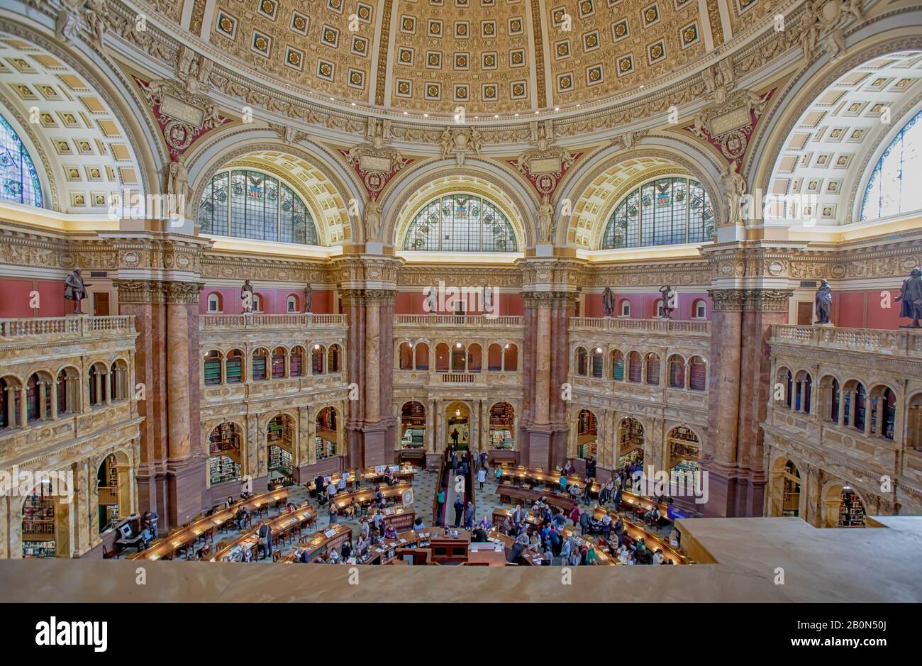 Washington, D.C. - January 17, 2020 -  Interior of the Library of Congress Thomas Jefferson Building main reading room dome. Stock Photo