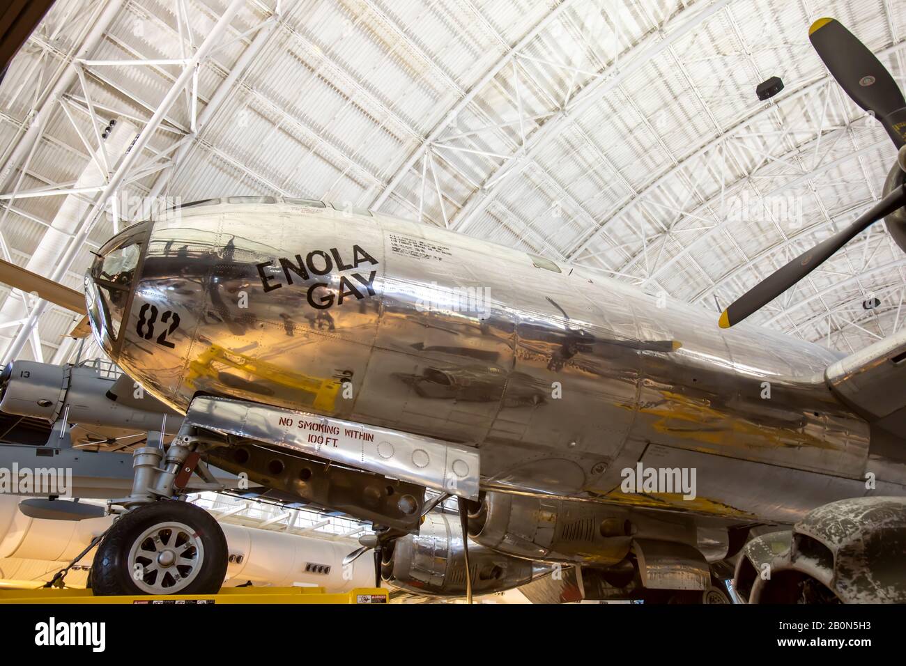 Chantilly, Virginia - February 16, 2020  - The Enola Gay WWII plane at the Steven F. Udvar-Hazy Center of the Smithsonian Air and Space Museum in Chan Stock Photo