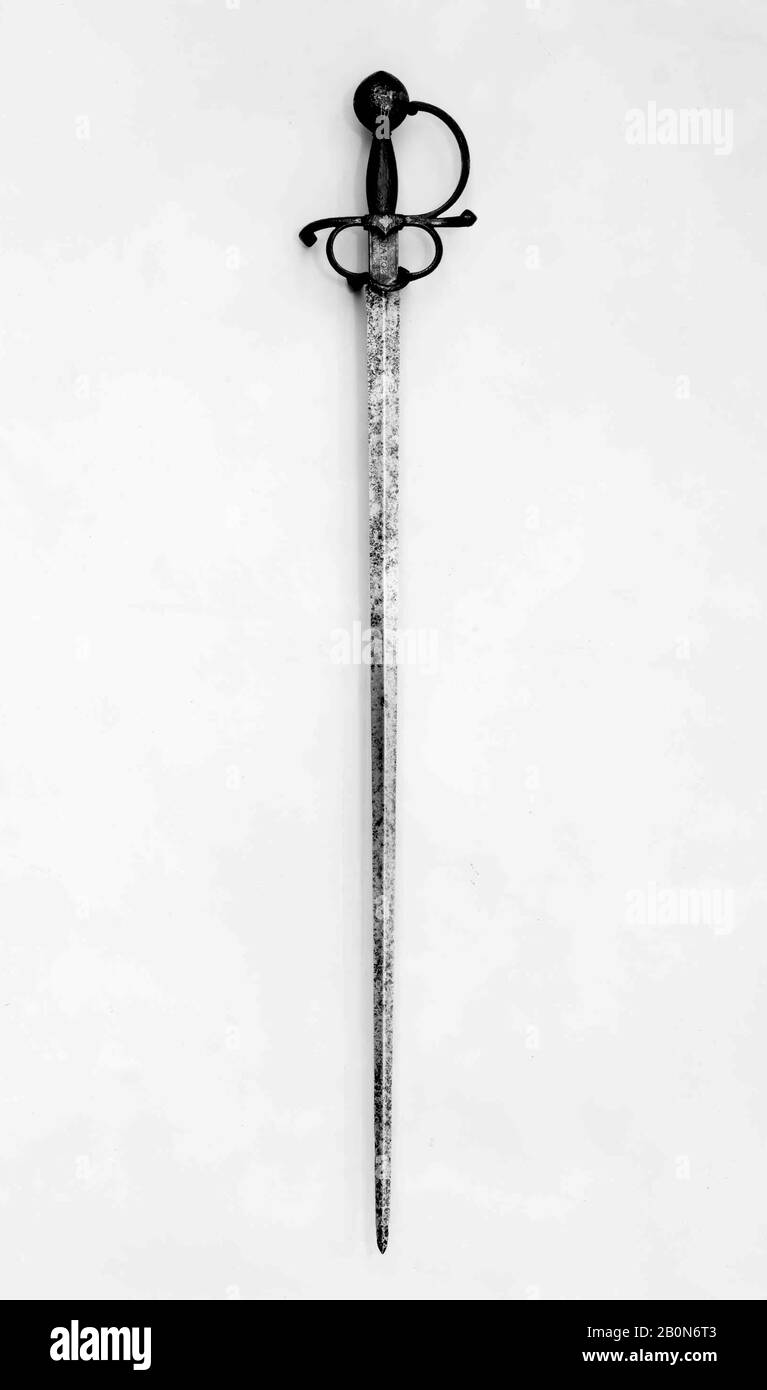 Francesco Negroli, Rapier of Emperor Charles V, Italian, Milan, ca. 1540, Milan, Italian, Milan, Steel, gold, silver, wood, L. 42 1/4 in. (107.3 cm); L. of blade 36 5/8 in. (93 cm); W. 6 1/2 in. (16.5 cm); Wt. 2 lb. 11 oz. (1219 g), Swords Stock Photo