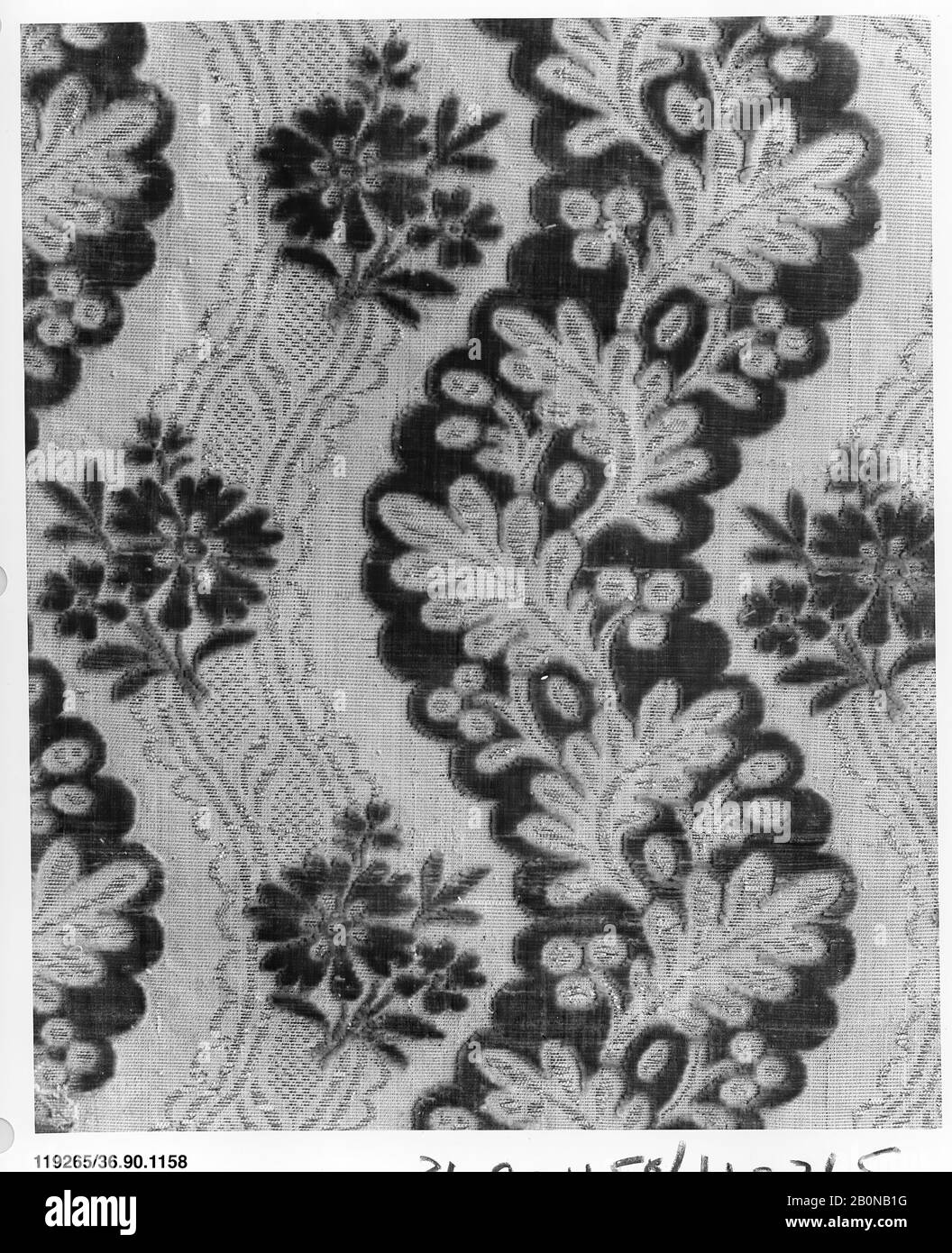Piece, French, 18th century, French, Silk and metal thread, L. 11 x W. 9 1/2 inches (27.9 x 24.1 cm), Textiles-Velvets Stock Photo