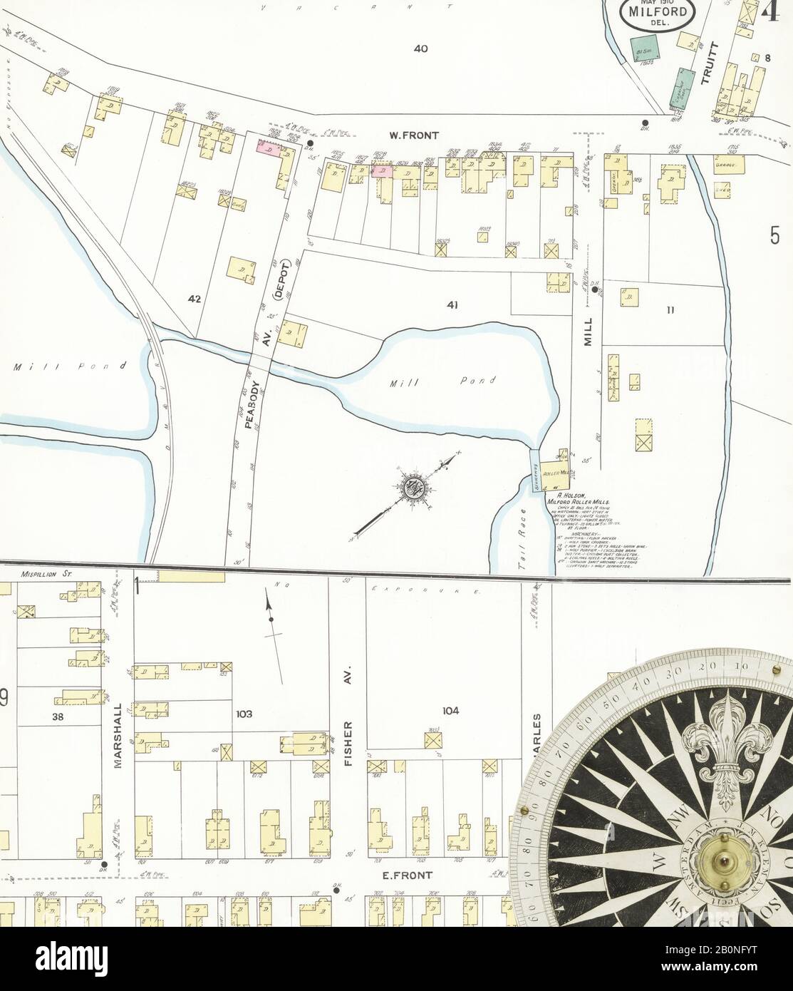 Image 4 of Sanborn Fire Insurance - Image 4 Of Sanborn Fire Insurance Map From Milford Kent And Sussex Counties Delaware May 1910 10 Sheets America Street Map With A Nineteenth Century Compass 2B0NFYT 