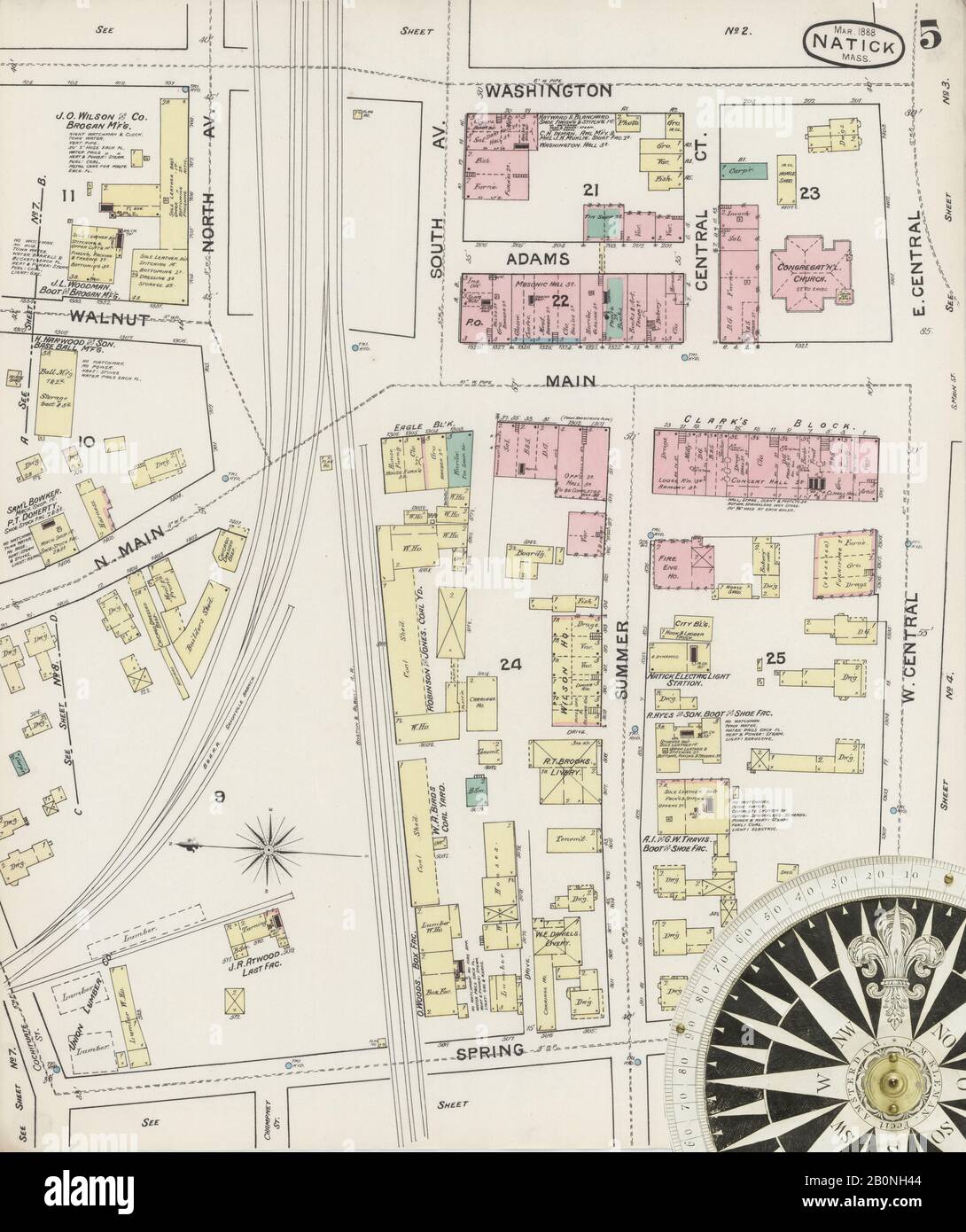 Image 5 of Sanborn Fire Insurance - Image 5 Of Sanborn Fire Insurance Map From Natick Middlesex County Massachusetts Mar 1888 12 Sheets America Street Map With A Nineteenth Century Compass 2B0NH44