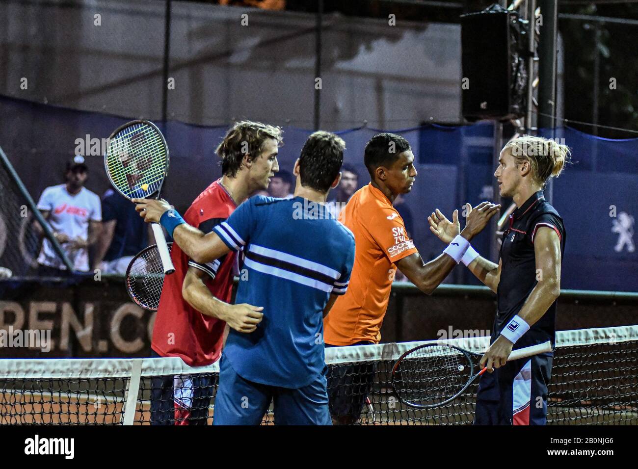 Rio De Janeiro, Brazil. 20th Feb, 2020. Thiago Monteiro and Felipe Meligeni against Orlando Luz and Rafael Matos during a match valid for the Open Rio 2020, held at the Jockey Club of Rio de Janeiro, this Thursday (20). Credit: Nayra Halm/FotoArena/Alamy Live News Stock Photo