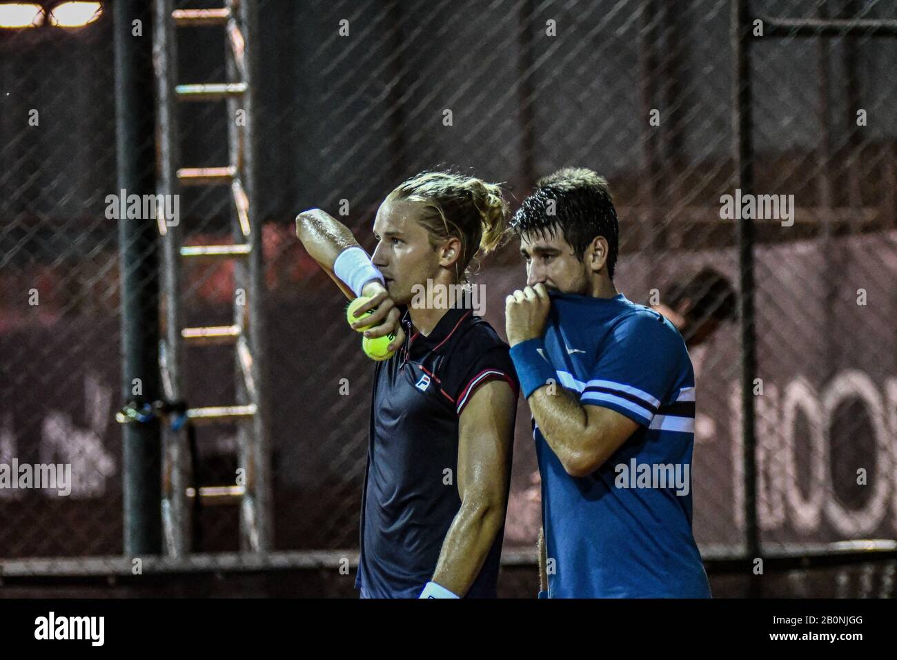 Rio De Janeiro, Brazil. 20th Feb, 2020. Rafael Matos and Orlando Luz during a match valid for the Open Rio 2020, held at the Jockey Club of Rio de Janeiro, this Thursday (20). Credit: Nayra Halm/FotoArena/Alamy Live News Stock Photo