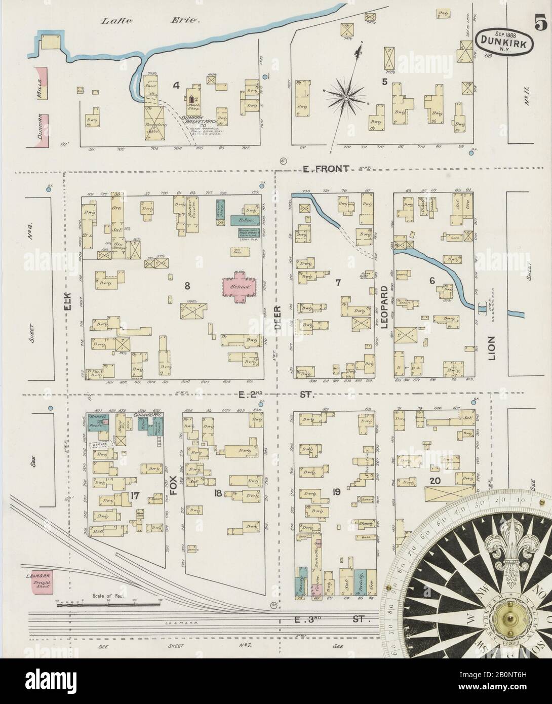 Map of dunkirk new york hi res - Image 5 Of Sanborn Fire Insurance Map From Dunkirk Chautauqua County New York Sep 1888 13 Sheets America Street Map With A Nineteenth Century Compass 2B0NT6H
