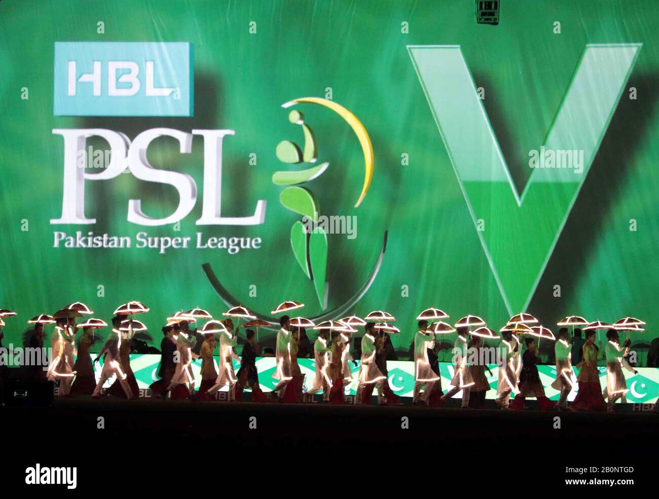 Karachi, Pakistan. 20th Feb, 2020. Artists perform during the opening ceremony of the Pakistan Super League (PSL), the country's annual cricket tournament, in Karachi, Pakistan, on Feb. 20, 2020. Credit: Str/Xinhua/Alamy Live News Stock Photo