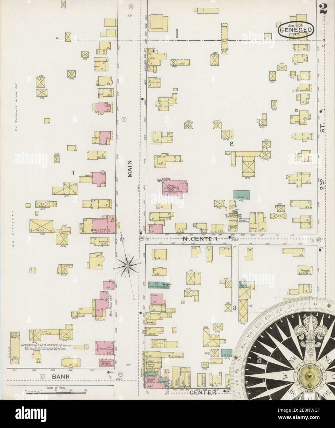 Map of geneseo hi res stock photography - Image 2 Of Sanborn Fire Insurance Map From Geneseo Livingston County New York Jan 1894 3 Sheets America Street Map With A Nineteenth Century Compass 2B0NWGF