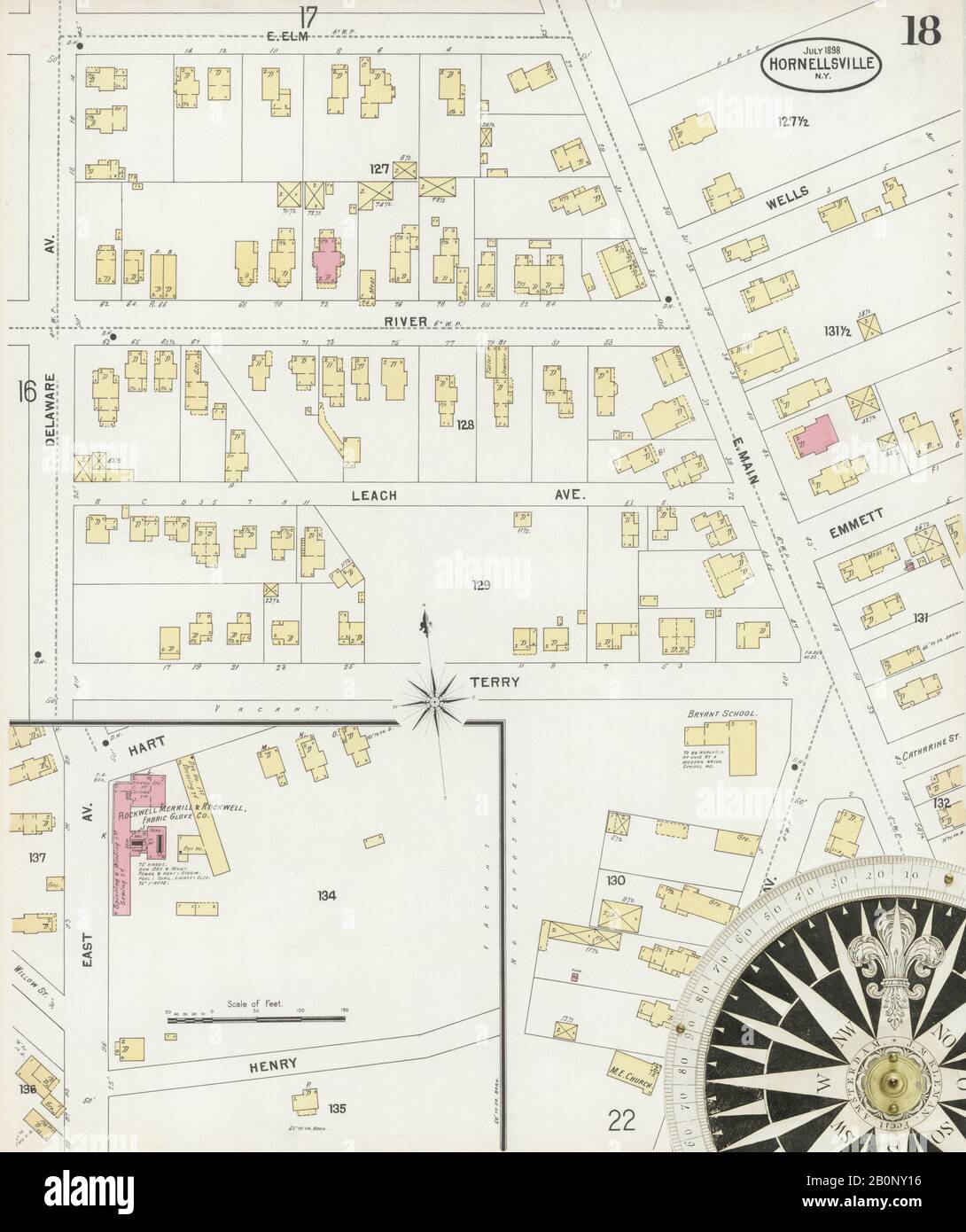 Image 18 of Sanborn Fire Insurance Map from Hornell, Steuben County, New York. Jul 1898. 24 Sheet(s). Includes Arkport, America, street map with a Nineteenth Century compass Stock Photo