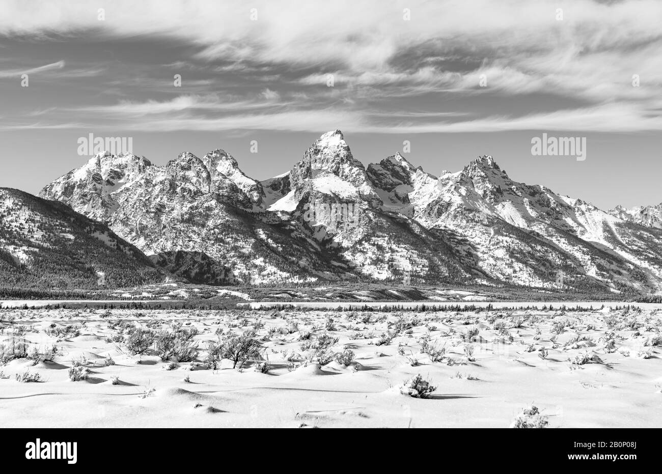 Winter in the Teton Mountain Range Stock Photo