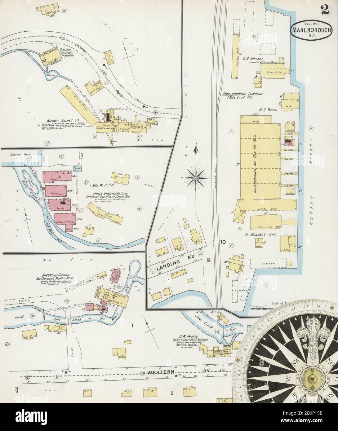 Image 2 of Sanborn Fire Insurance Map from Marlboro, Ulster County, New York. Jan 1895. 2 Sheet(s), America, street map with a Nineteenth Century compass Stock Photo