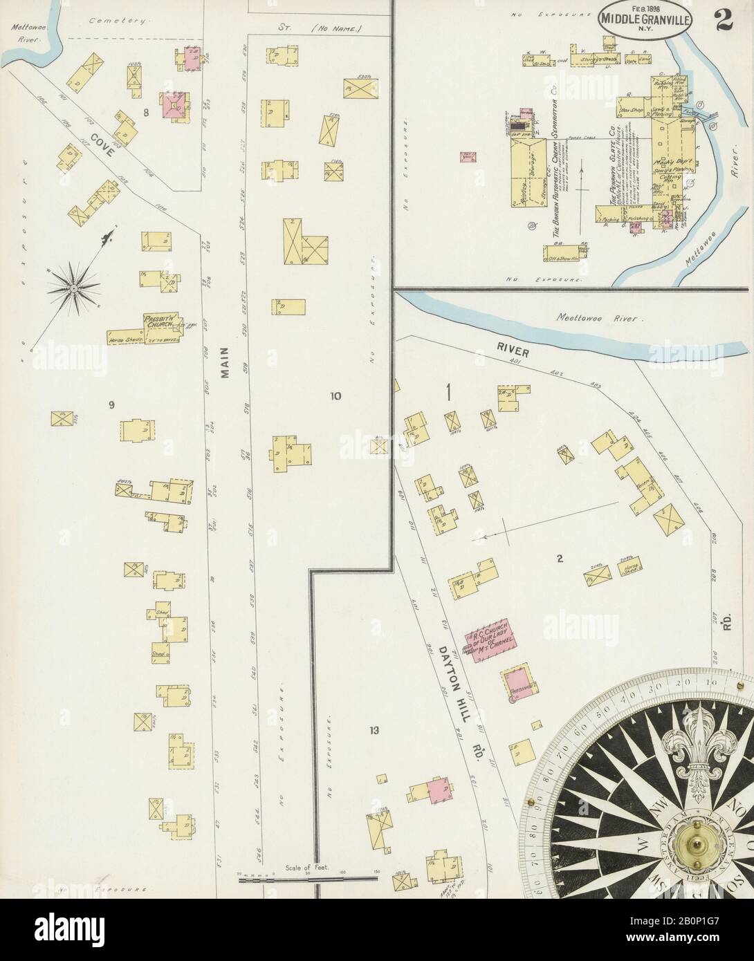 Image 2 of Sanborn Fire Insurance Map from Middle Granville, Washington County, New York. Feb 1898. 2 Sheet(s), America, street map with a Nineteenth Century compass Stock Photo