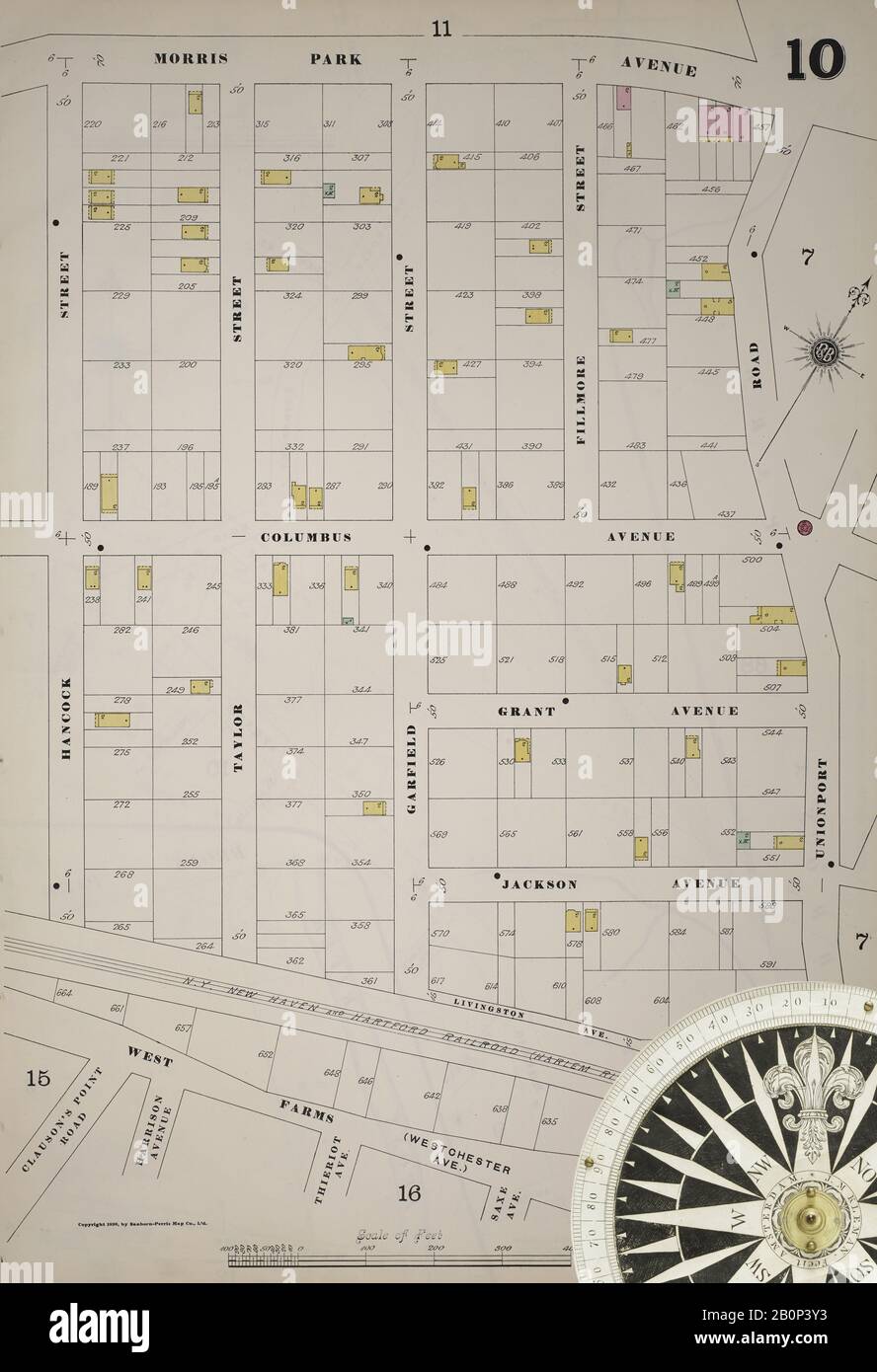 Image 11 of Sanborn Fire Insurance Map from New York, Bronx, Manhattan, New York. 1890 - 1902 Vol. A, 1898. 71 Sheet(s). Key map to edition. Bound, America, street map with a Nineteenth Century compass Stock Photo