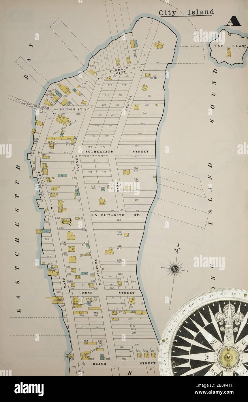 Image 11 of Sanborn Fire Insurance Map from New York, Bronx, Manhattan, New York. 1890 - 1902 Vol. B, 1897. 57 Sheet(s). Key map to edition. Bound, America, street map with a Nineteenth Century compass Stock Photo
