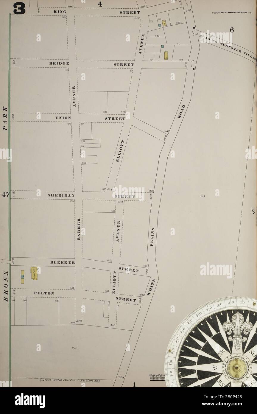 Image 4 of Sanborn Fire Insurance Map from New York, Bronx, Manhattan, New York. 1890 - 1902 Vol. B, 1897. 57 Sheet(s). Key map to edition. Bound, America, street map with a Nineteenth Century compass Stock Photo