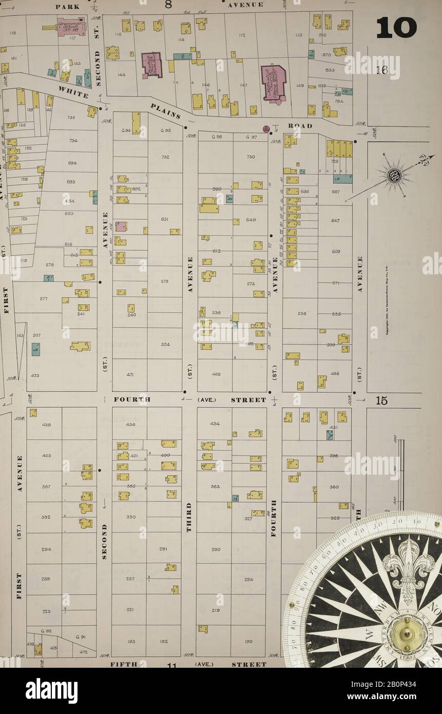 Image 15 of Sanborn Fire Insurance Map from New York, Bronx, Manhattan, New York. 1890 - 1902 Vol. B, 1897. 57 Sheet(s). Key map to edition. Bound, America, street map with a Nineteenth Century compass Stock Photo