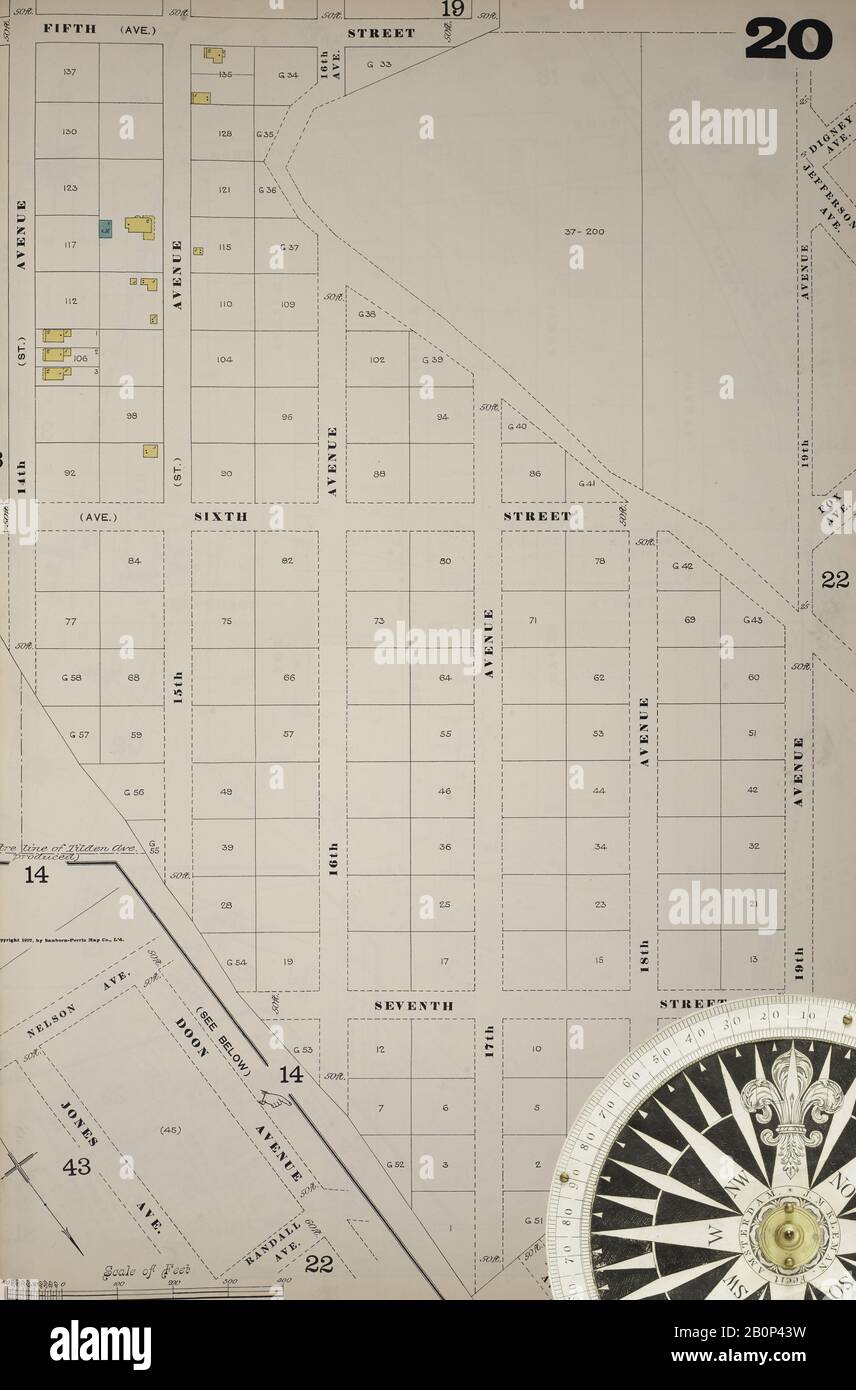 Image 25 of Sanborn Fire Insurance Map from New York, Bronx, Manhattan, New York. 1890 - 1902 Vol. B, 1897. 57 Sheet(s). Key map to edition. Bound, America, street map with a Nineteenth Century compass Stock Photo