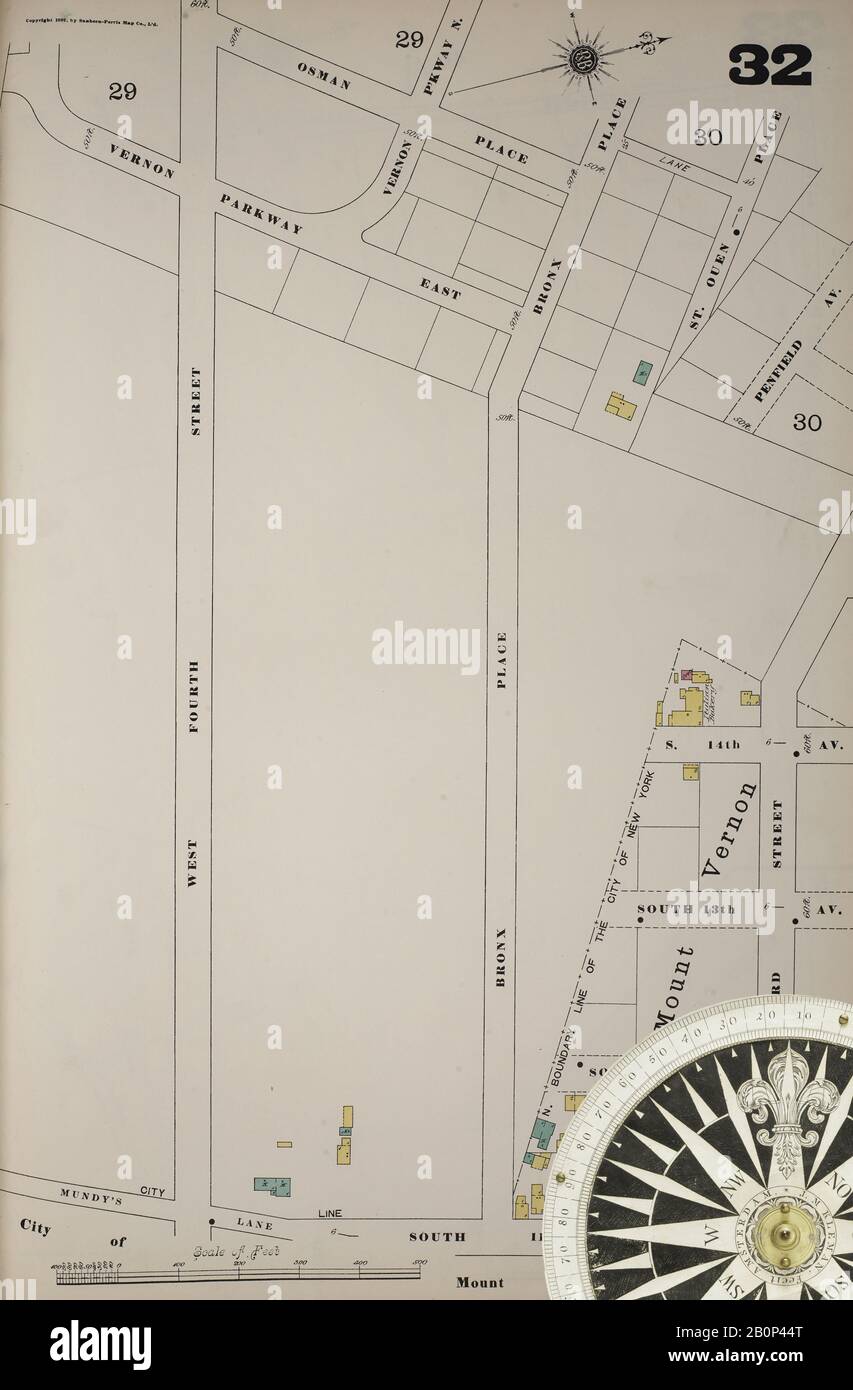 Image 37 of Sanborn Fire Insurance Map from New York, Bronx, Manhattan, New York. 1890 - 1902 Vol. B, 1897. 57 Sheet(s). Key map to edition. Bound, America, street map with a Nineteenth Century compass Stock Photo