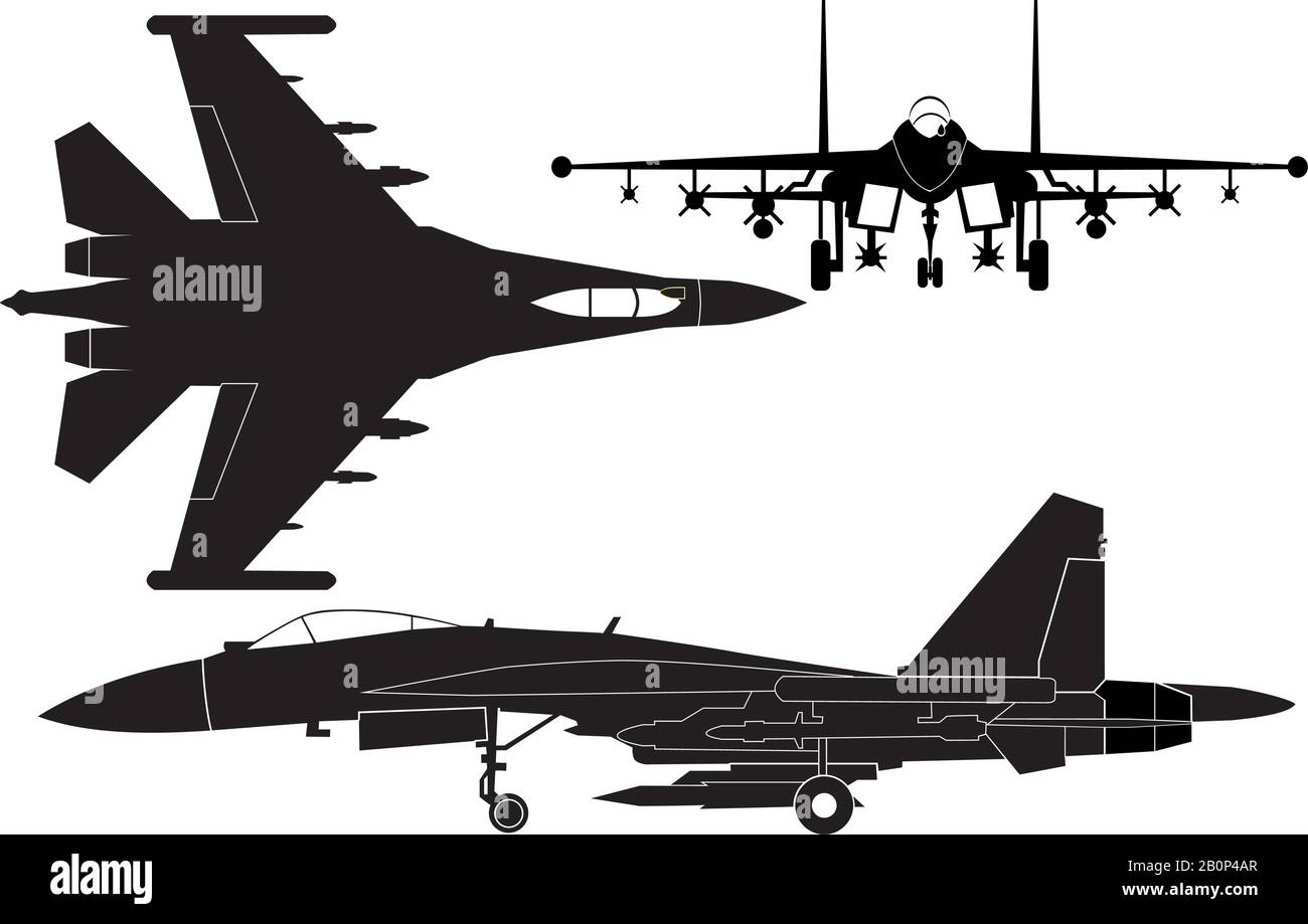 Jet fighter silhouette vector on white background Stock Vector