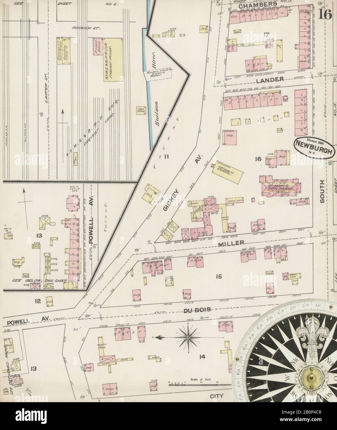 Map of newburgh new york hi res - Image 16 Of Sanborn Fire Insurance Map From Newburgh Orange County New York Mar 1884 21 Sheets America Street Map With A Nineteenth Century Compass 2B0P4CR