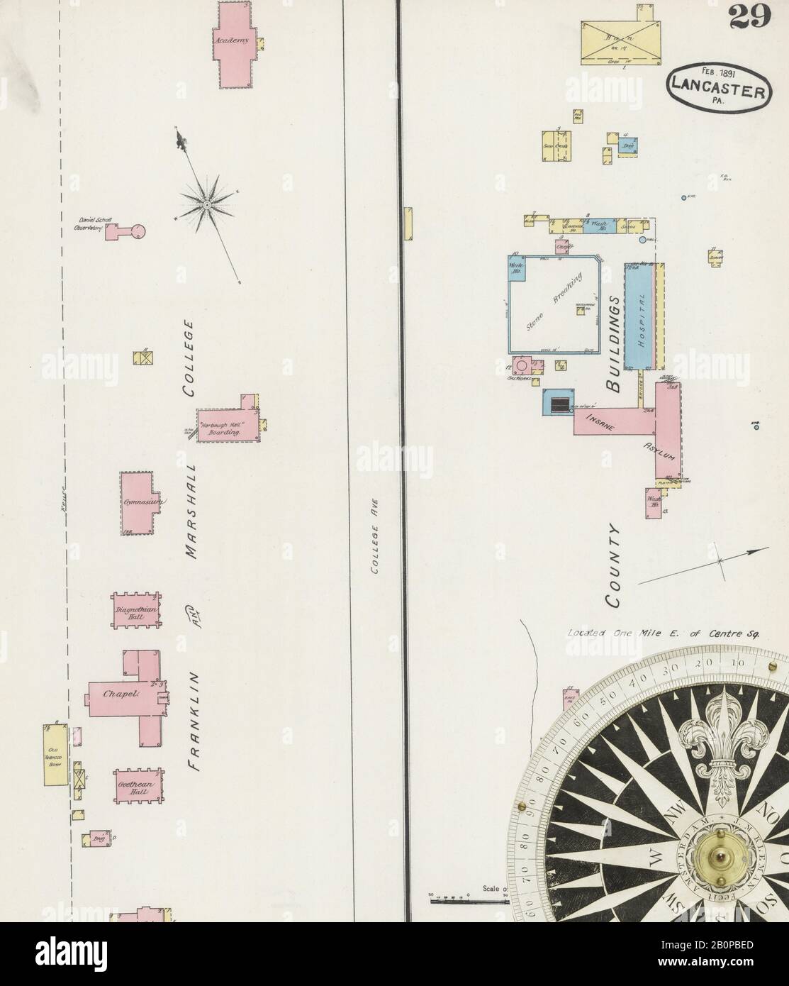 Image 29 of Sanborn Fire Insurance Map from Lancaster, Lancaster County, Pennsylvania. Feb 1891. 34 Sheet(s). Includes Quarryville, Mountville, West Willow Station, America, street map with a Nineteenth Century compass Stock Photo