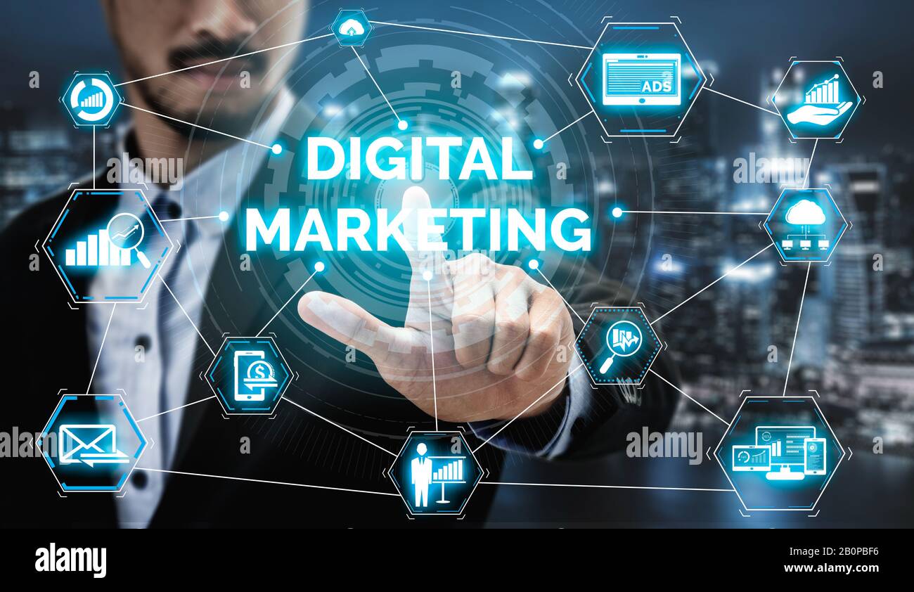 Digital Marketing Technology Solution for Online Business Concept - Graphic  interface showing analytic diagram of online market promotion strategy on  Stock Photo - Alamy
