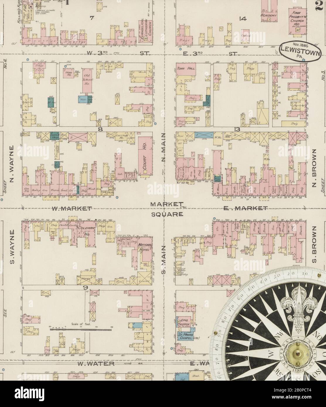 1885 Town Map of Lewistown Mifflin County Pennsylvania
