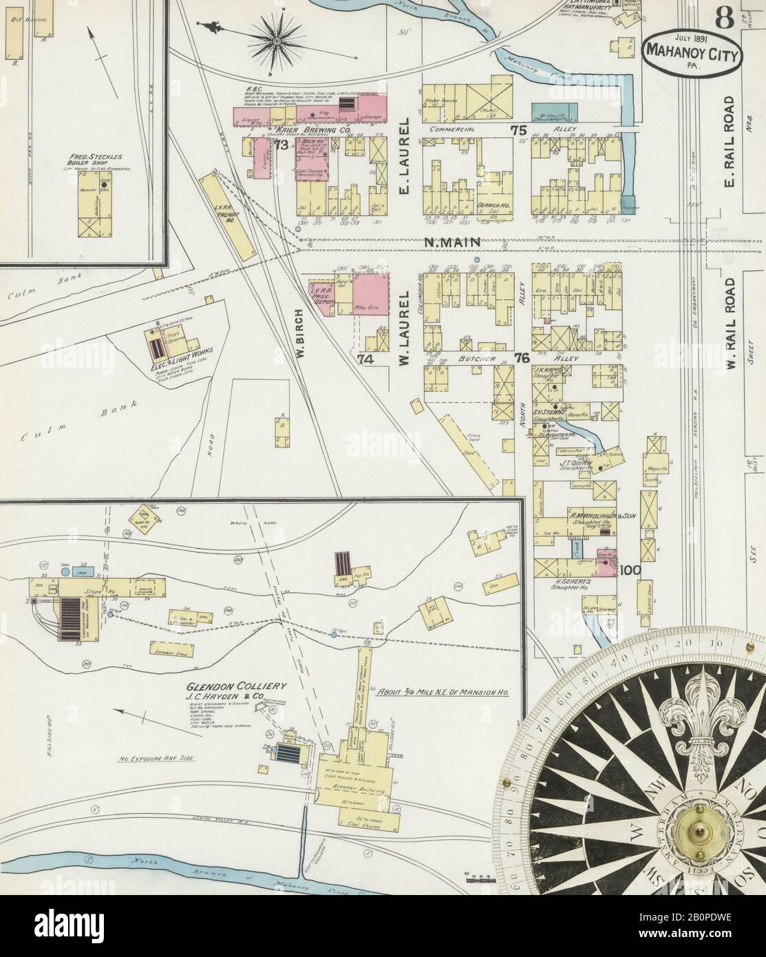 Mahanoy City Pa Map Image 8 Of Sanborn Fire Insurance Map From Mahanoy City, Schuylkill County,  Pennsylvania. Jul 1891. 11 Sheet(S). Includes Gilberton, America, Street Map  With A Nineteenth Century Compass Stock Photo - Alamy