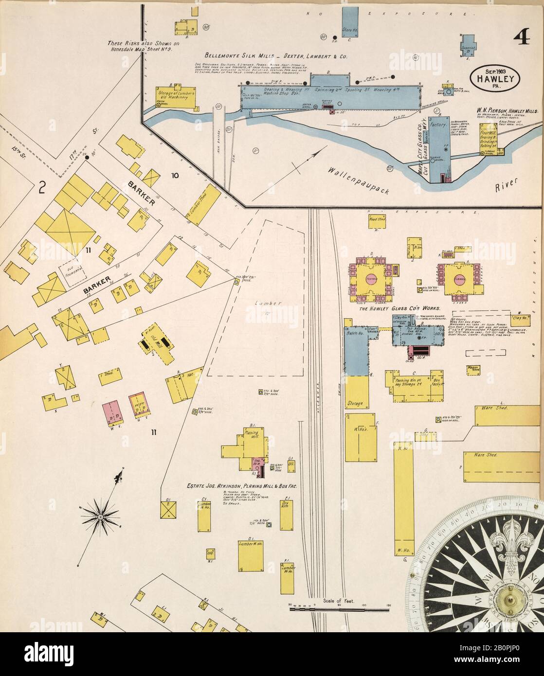Image 7 of Sanborn Fire Insurance Map from Mexico City, Federal District, Distrito Federal. 1905. 25 Sheet(s). Includes 9 skeleton maps, America, street map with a Nineteenth Century compass Stock Photo