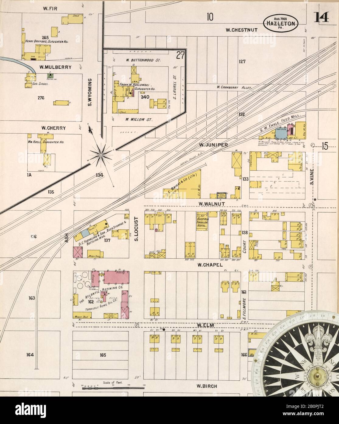 Image 24 of Sanborn Fire Insurance Map from Mexico City, Federal District, Distrito Federal. 1905. 25 Sheet(s). Includes 9 skeleton maps, America, street map with a Nineteenth Century compass Stock Photo