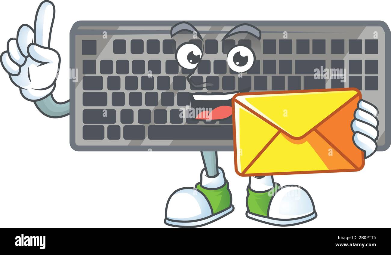 Happily black keyboard mascot design style with envelope Stock Vector