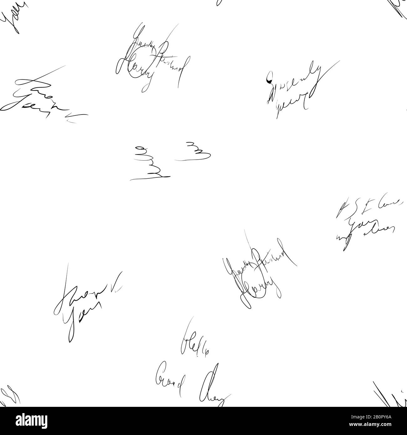 Seamless abstract text pattern. Handwritten font on a white background ...