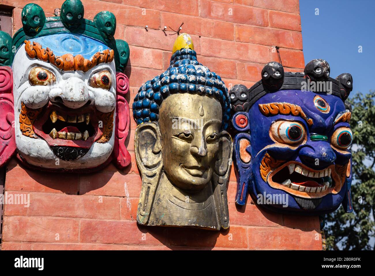 Colorful Nepalese masks, Nepal Stock Photo