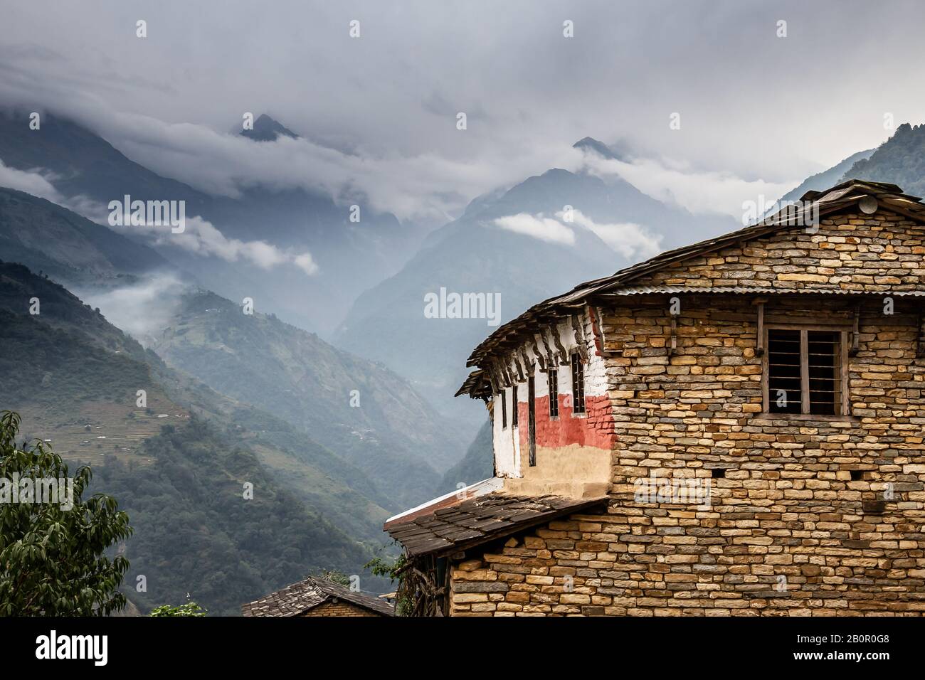 Typical Houses In Himalayan Mountains In Nepal Stock Photo Alamy