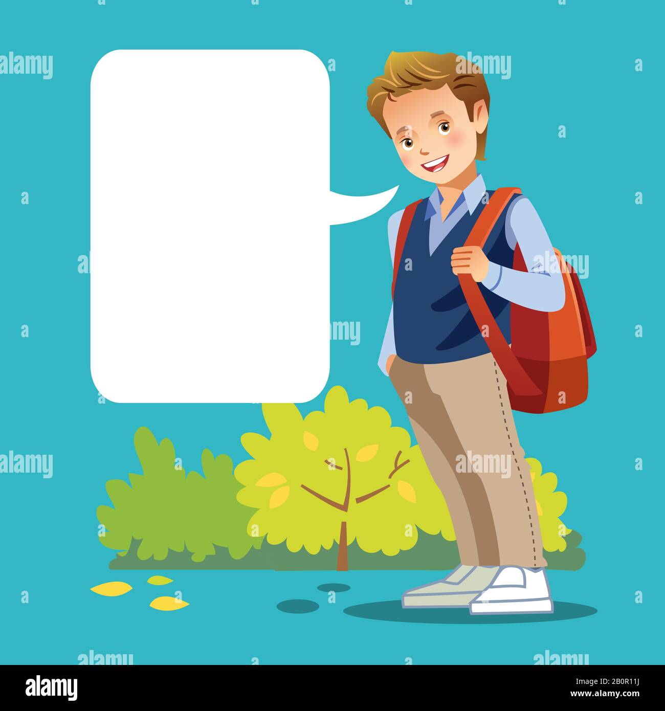 Cute boy go to school. Greeting card with a place under the text. Vector  cartoon illustration Stock Vector Image & Art - Alamy