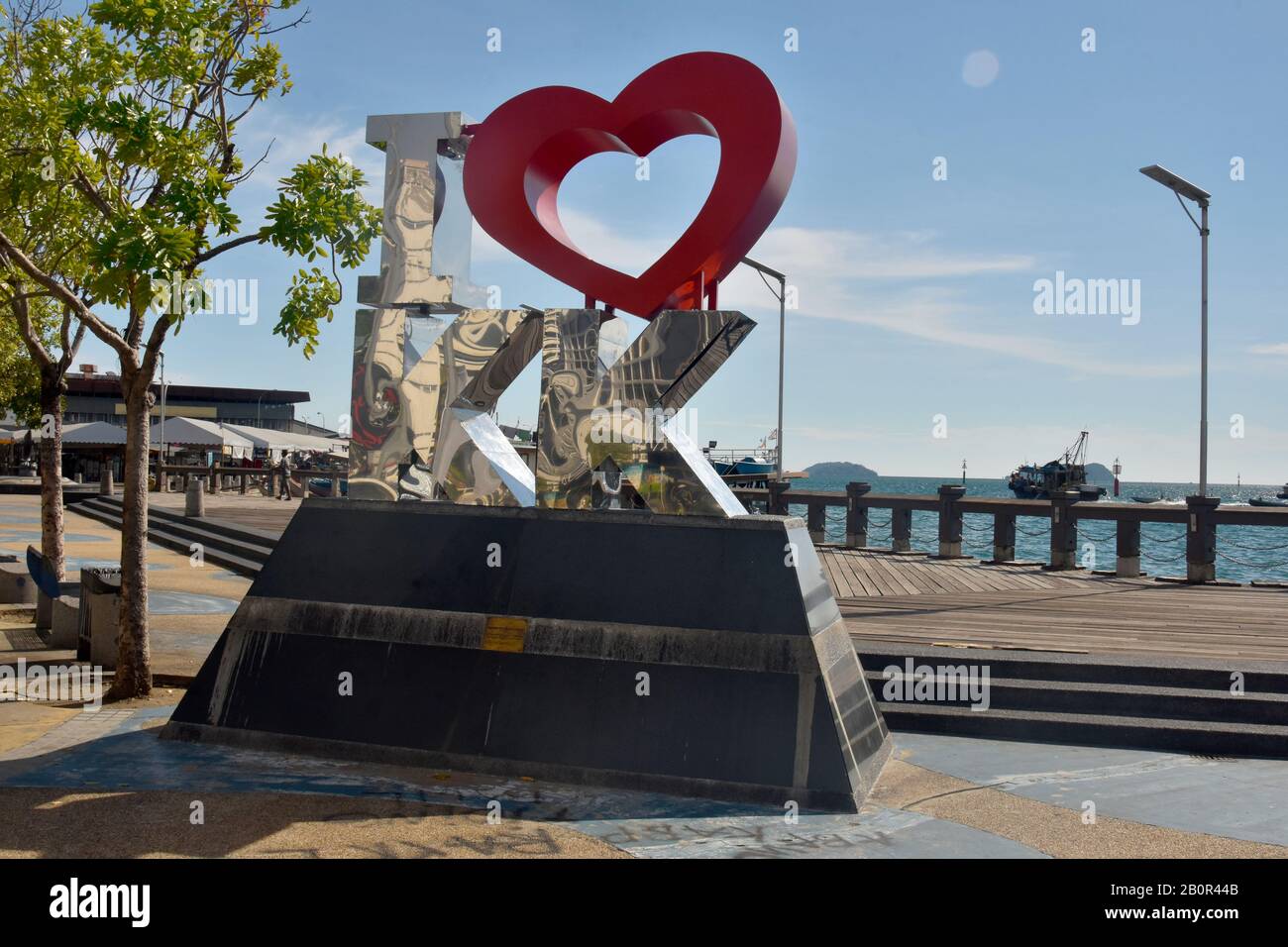 I Love KK statue at the waterfront, Kota Kinabalu, Sabah, Borneo, Malaysia Stock Photo