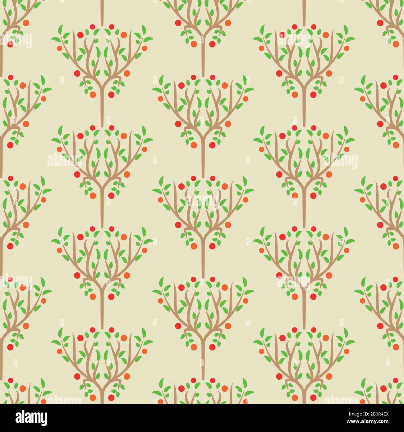 apple trees orchard seamless vector ornamental pattern on a light background Stock Vector