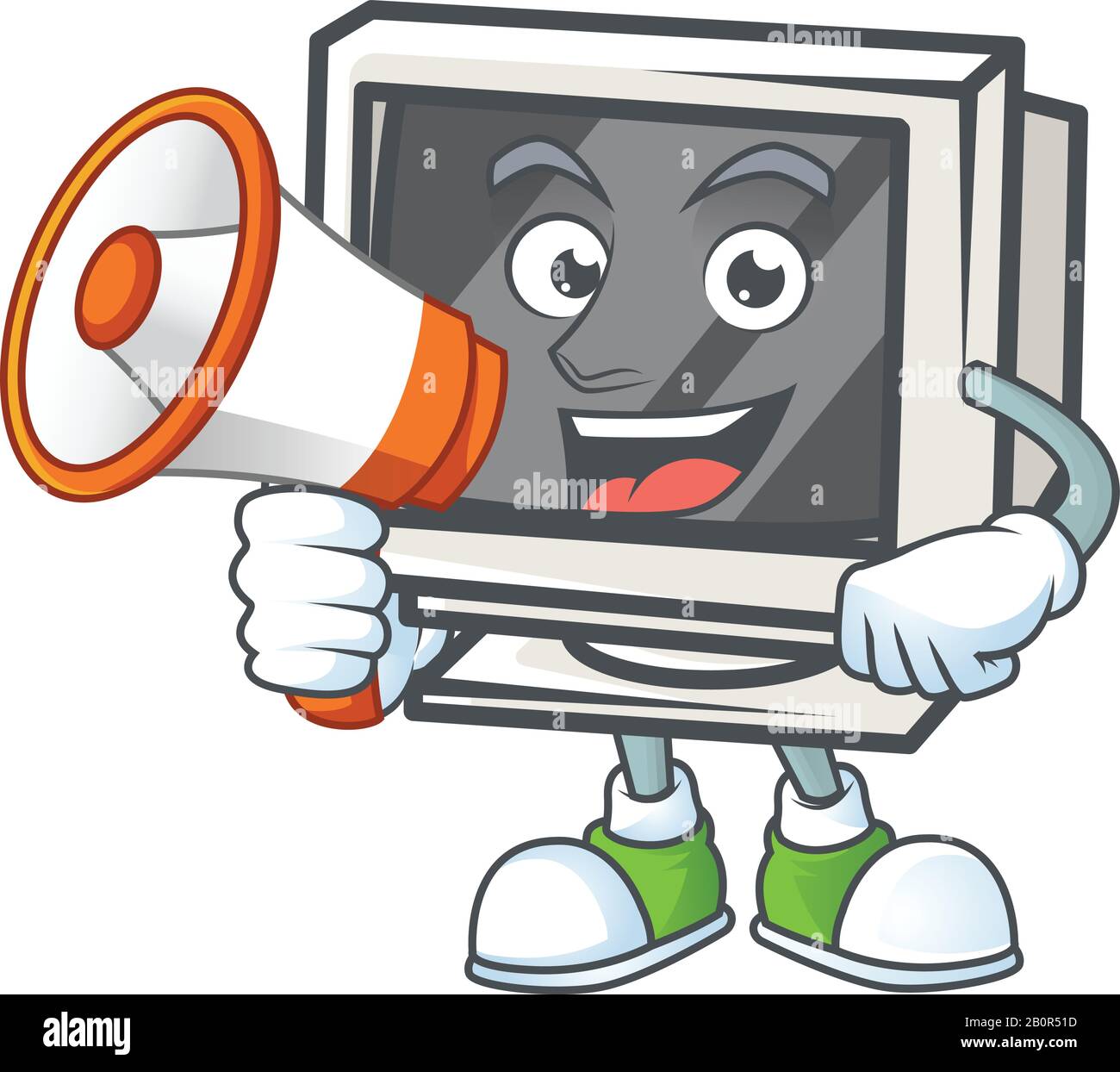 A chilly cartoon character of vintage monitor with a megaphone Stock ...