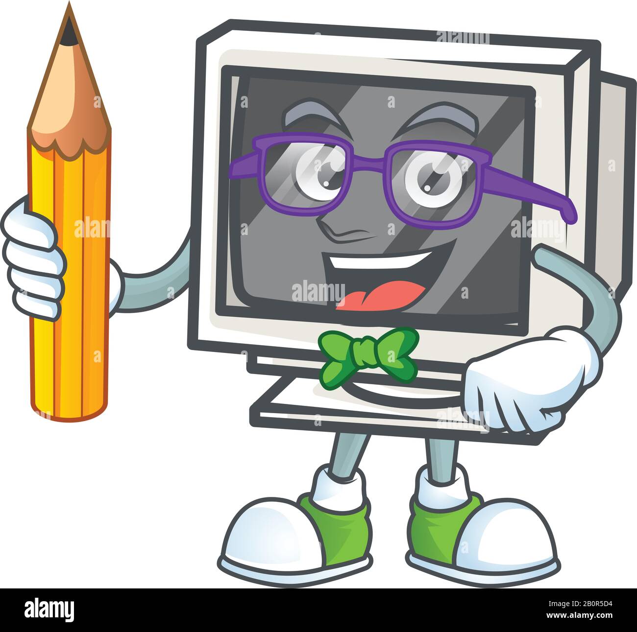 A mascot icon of Student vintage monitor character holding pencil Stock ...